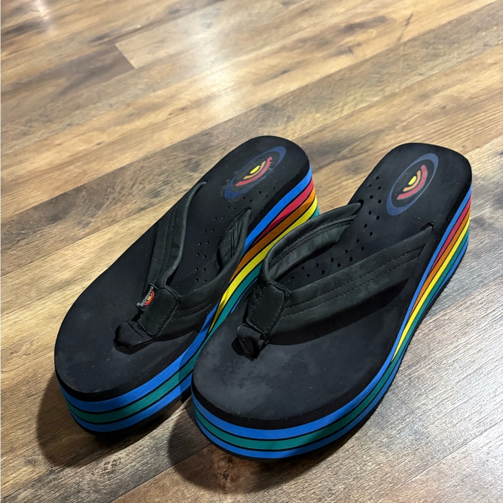 Rainbow Black and Multicolor Platform Sandals